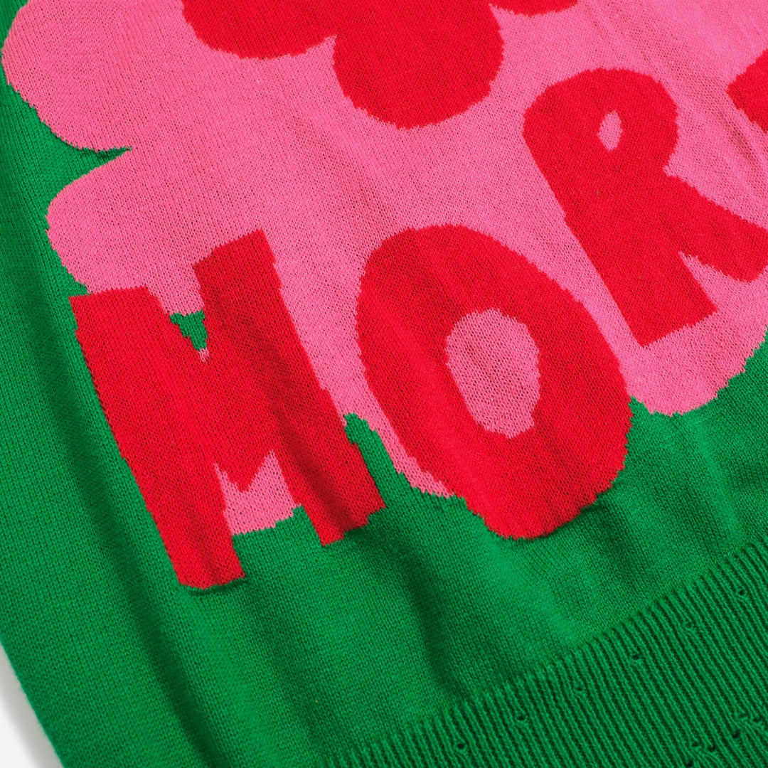Women's green love more jacquard knitwear-Cropped Length