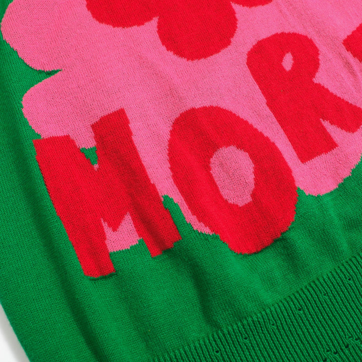 Women's green love more jacquard knitwear-Cropped Length