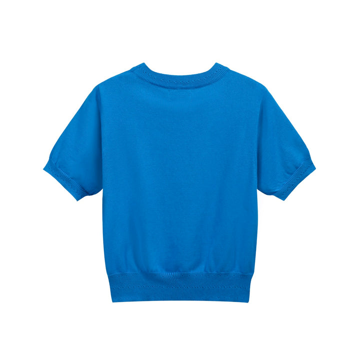 Women's blue floral jacquard knitwear-Cropped Length