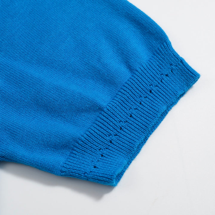 Women's blue floral jacquard knitwear-Cropped Length