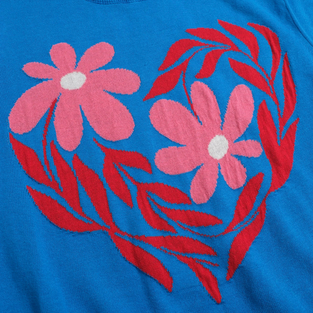Women's blue floral jacquard knitwear-Cropped Length