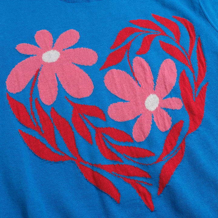 Women's blue floral jacquard knitwear-Cropped Length