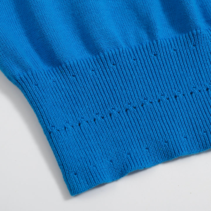Women's blue floral jacquard knitwear-Cropped Length