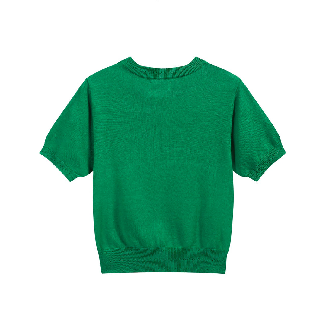 Women's Retro "HOPE" Graphic Knit Top – Vibrant Green-Cropped Length