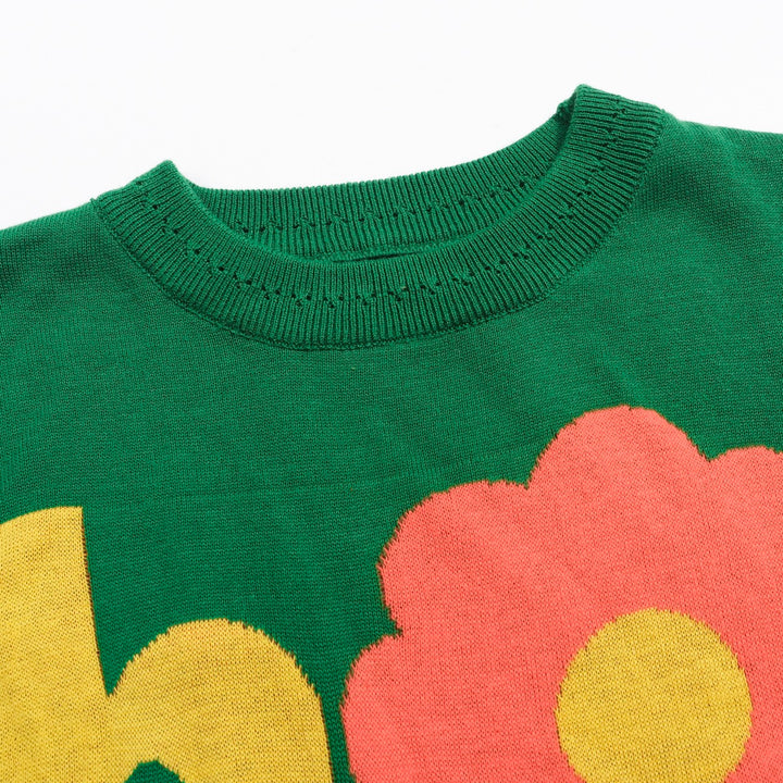 Women's Retro "HOPE" Graphic Knit Top – Vibrant Green-Cropped Length