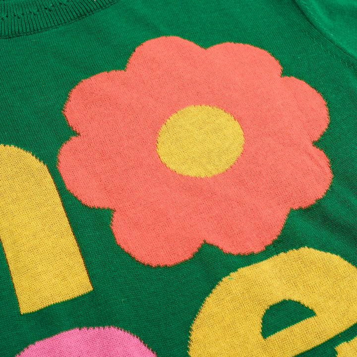Women's Retro "HOPE" Graphic Knit Top – Vibrant Green-Cropped Length
