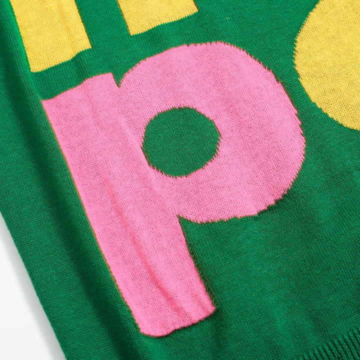 Women's Retro "HOPE" Graphic Knit Top – Vibrant Green-Cropped Length