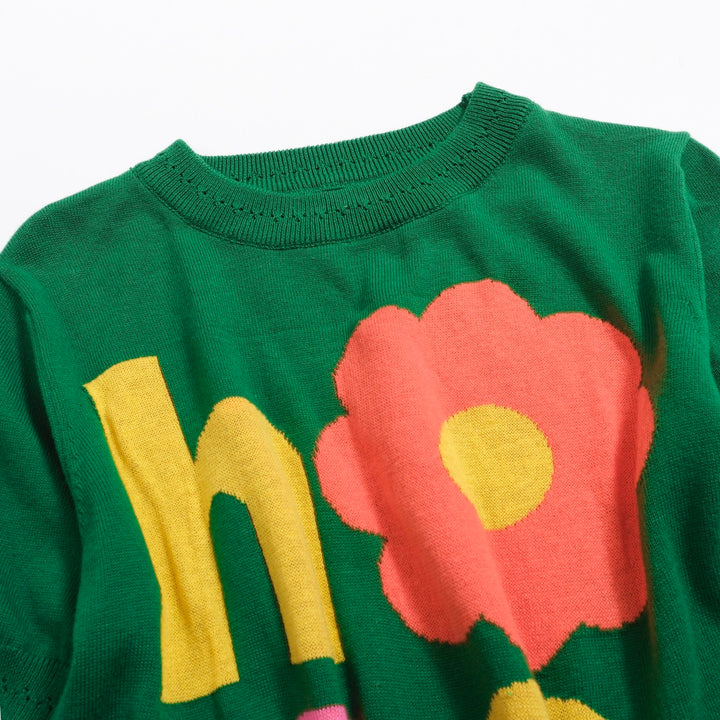 Women's Retro "HOPE" Graphic Knit Top – Vibrant Green-Cropped Length