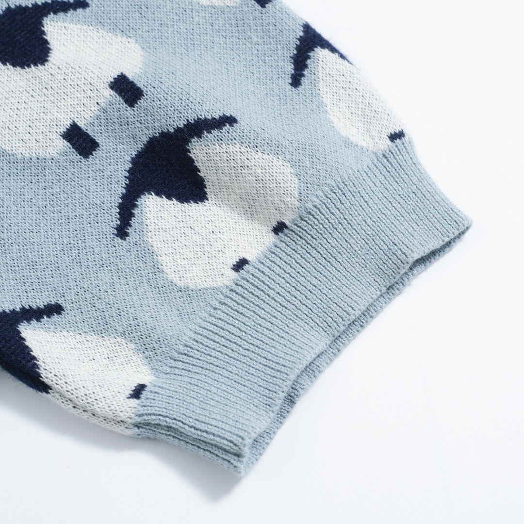 Women’s Blue Sheep Knit Tee – Playful Pastel Pullover-Cropped Length