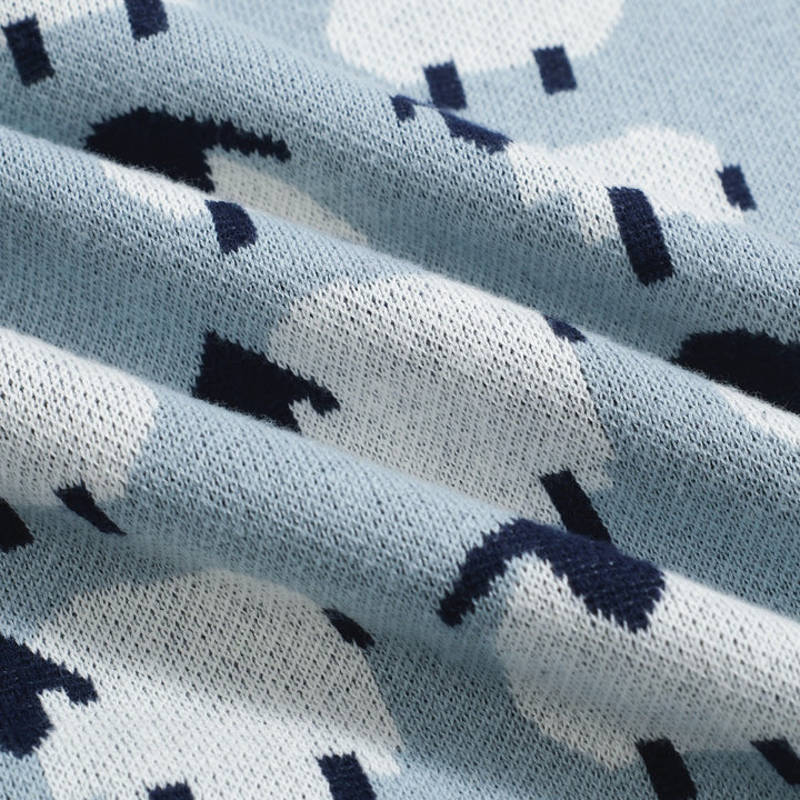 Women’s Blue Sheep Knit Tee – Playful Pastel Pullover-Cropped Length