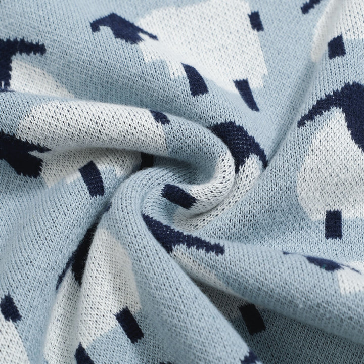 Women’s Blue Sheep Knit Tee – Playful Pastel Pullover-Cropped Length