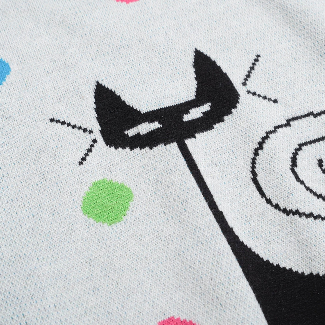 Women's white polka-dot cat knitwear