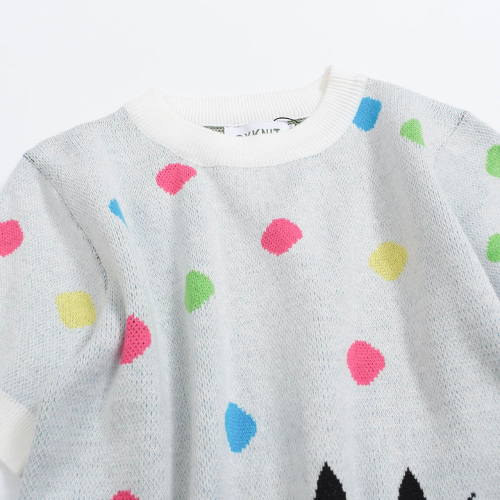 Women's white polka-dot cat knitwear