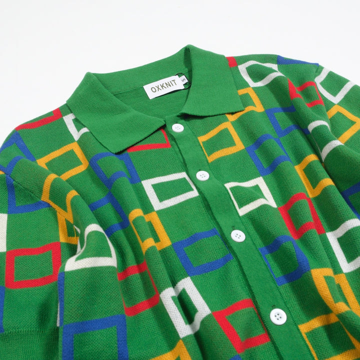 Men's green vintage period jacquard cardigan