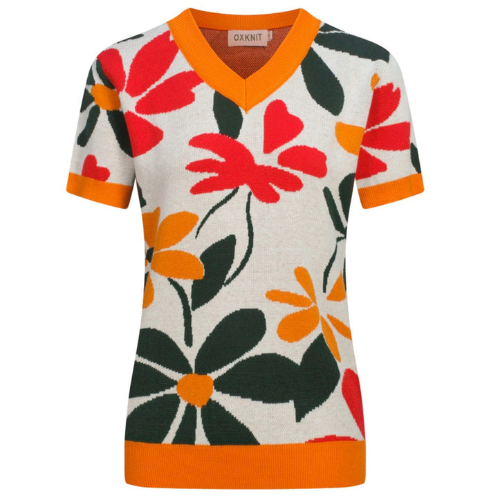Frauen Orange Cat Flower Jacquard Strickwege