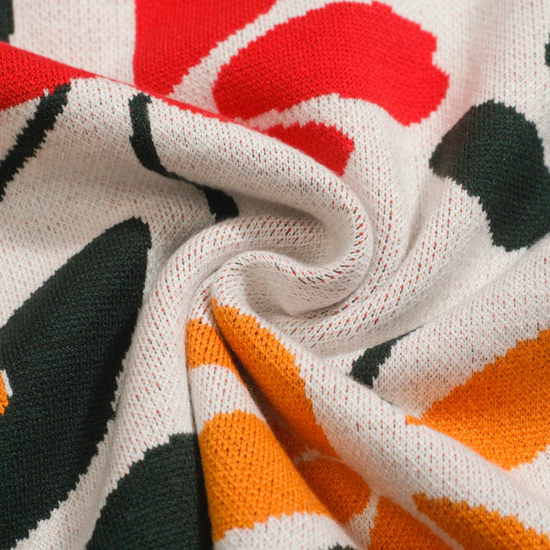 Frauen Orange Cat Flower Jacquard Strickwege