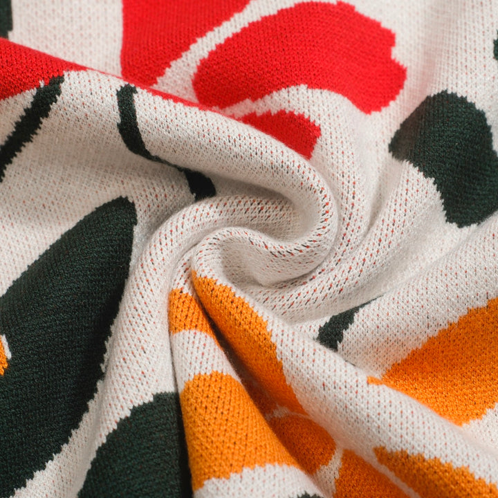Frauen Orange Cat Flower Jacquard Strickwege