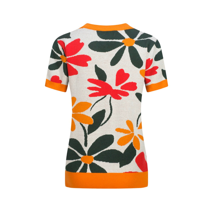 Frauen Orange Cat Flower Jacquard Strickwege
