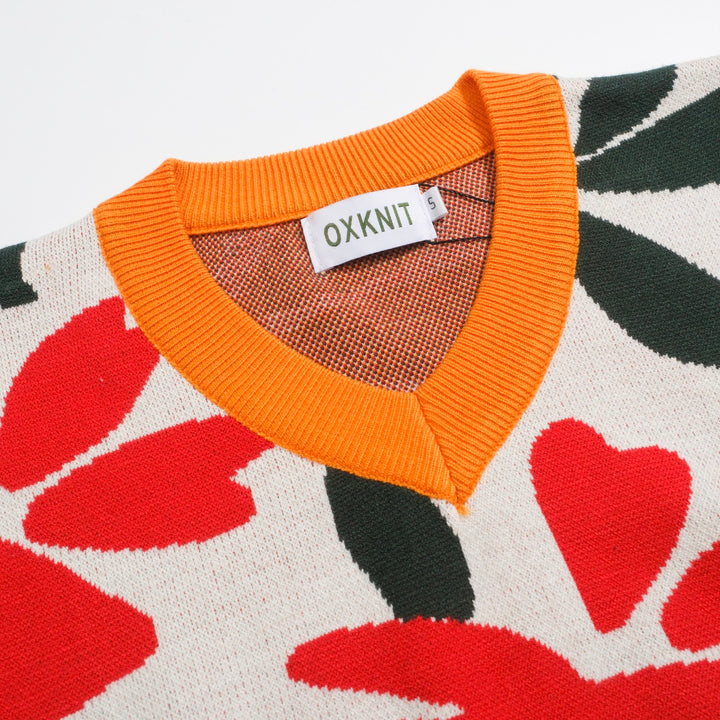 Frauen Orange Cat Flower Jacquard Strickwege