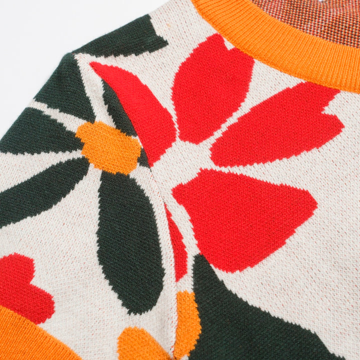 Frauen Orange Cat Flower Jacquard Strickwege