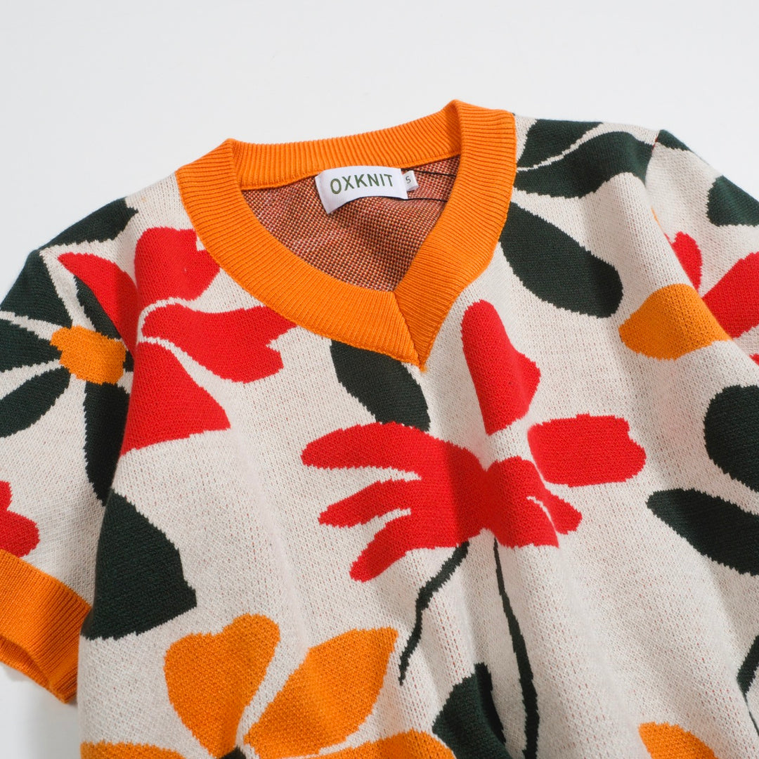 Frauen Orange Cat Flower Jacquard Strickwege