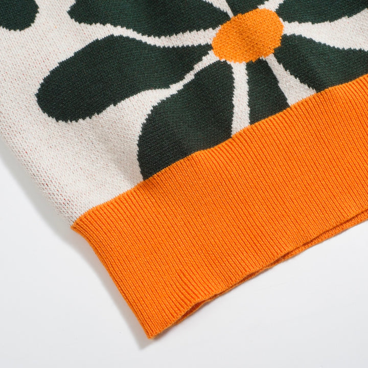 Frauen Orange Cat Flower Jacquard Strickwege