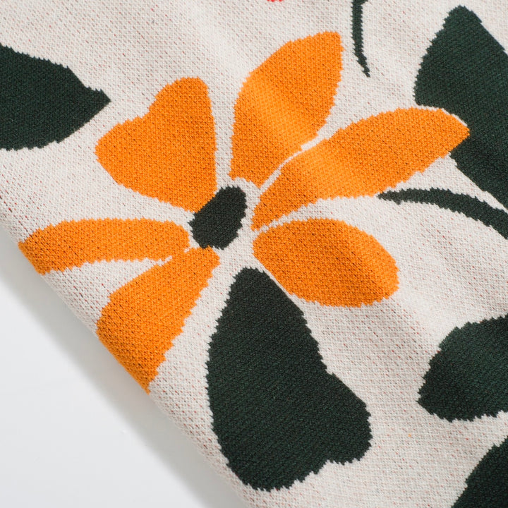 Frauen Orange Cat Flower Jacquard Strickwege