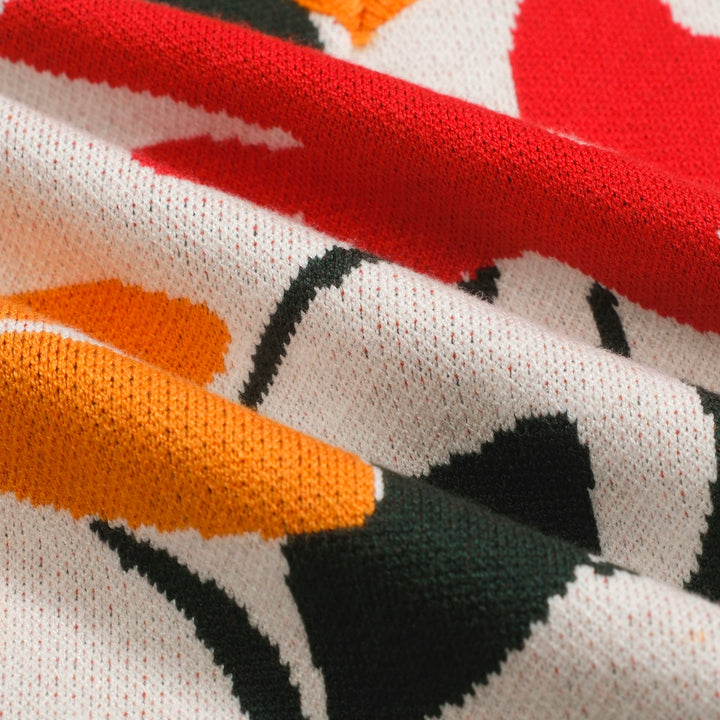 Frauen Orange Cat Flower Jacquard Strickwege