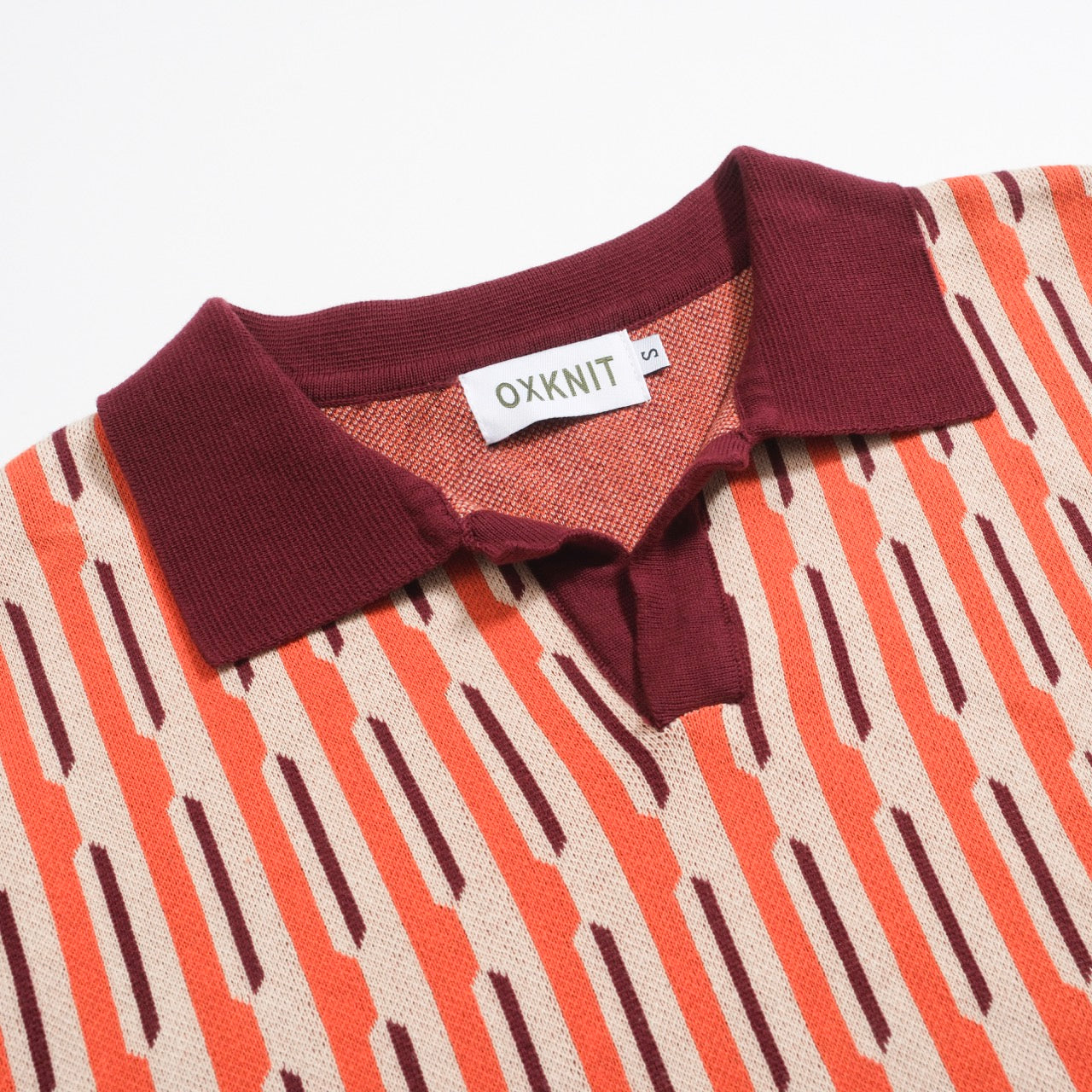 Men's 70s Mod Knit Polo | Burnt Orange Retro Jacquard Shirt