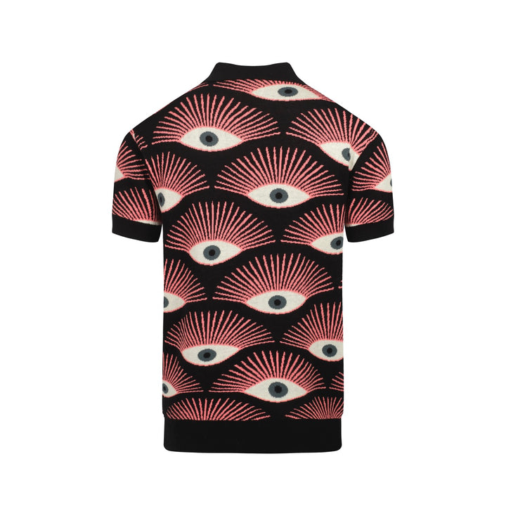 Men's Psychedelic Eye Knit Shirt – Black Button-Up with All-Seeing Graphic Print - designed by Carrie Cantwell
