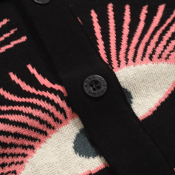 Men's Psychedelic Eye Knit Shirt – Black Button-Up with All-Seeing Graphic Print - designed by Carrie Cantwell