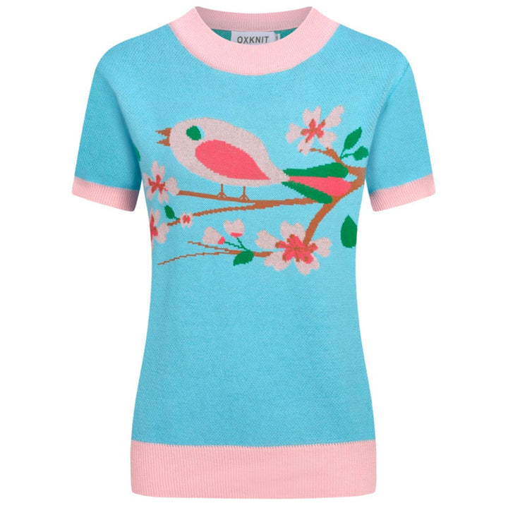 Women's blue Art Birdie jacquard knitwear - designed by Carrie Cantwell