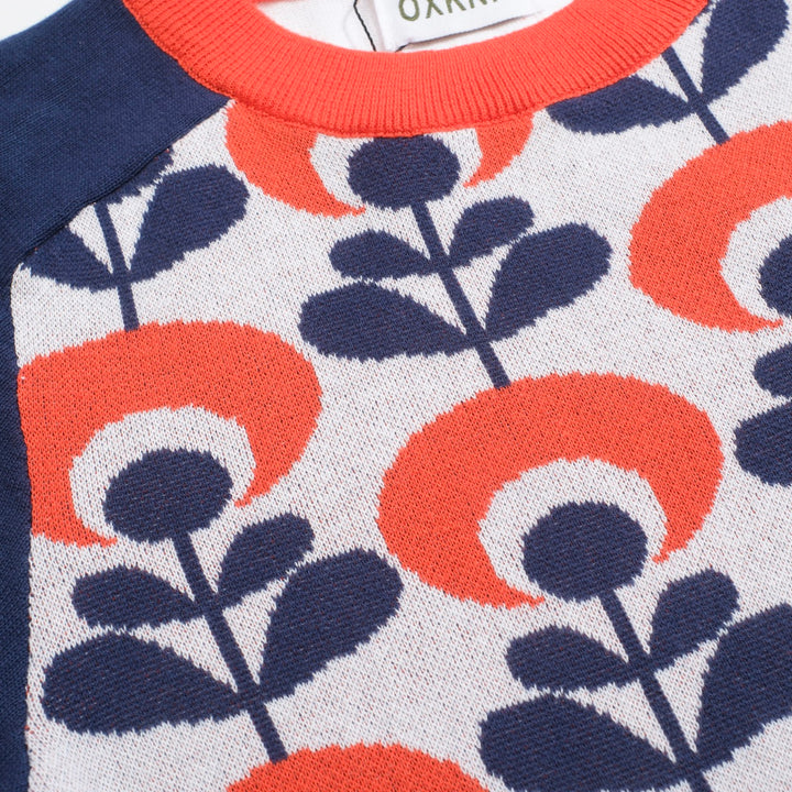 Women's blue vintage jacquard shoulder knitwear