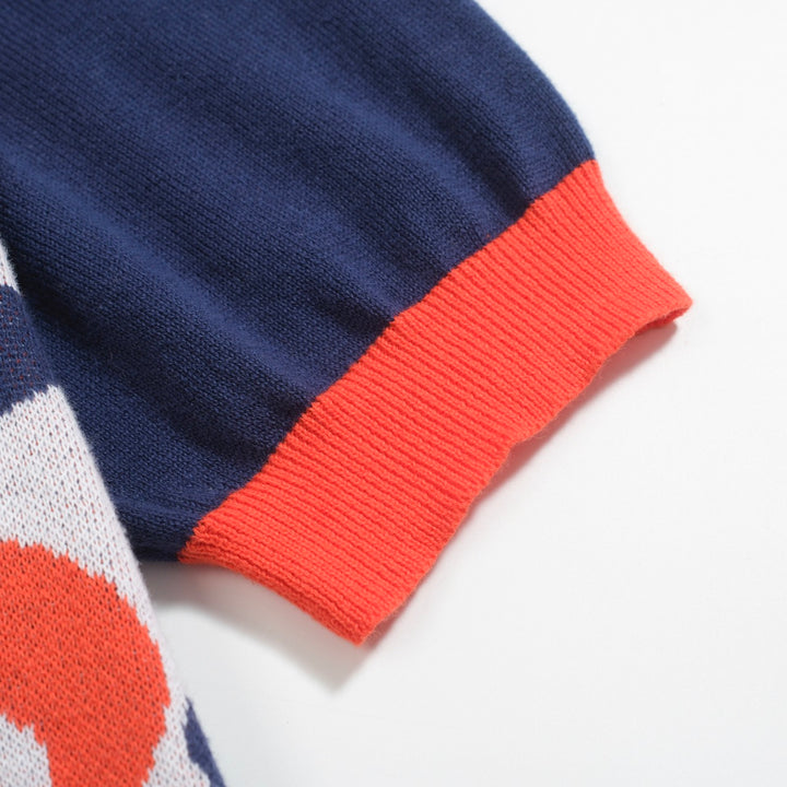 Women's blue vintage jacquard shoulder knitwear