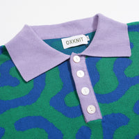 Men's Abstract Squiggle Knit Polo – 80s-Inspired Green and Blue Shirt
