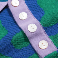Men's Abstract Squiggle Knit Polo – 80s-Inspired Green and Blue Shirt