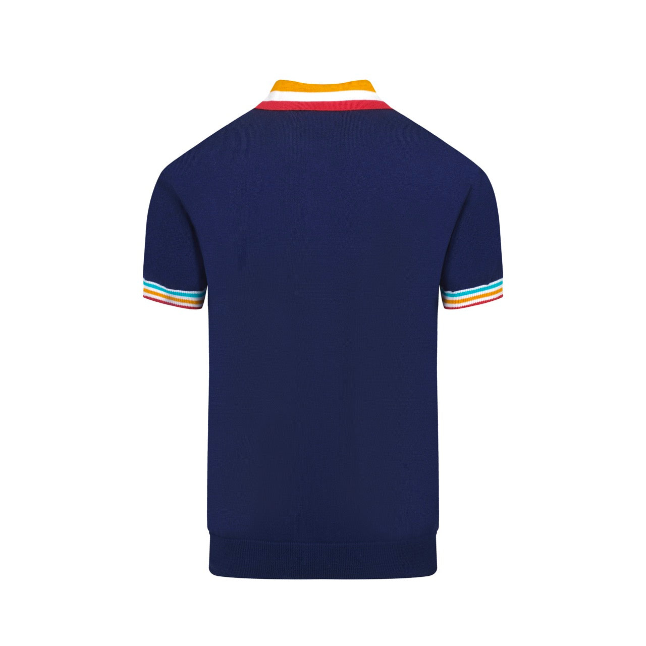 Men's Navy Knit Polo Shirt | Retro Rainbow Collar Mod Style