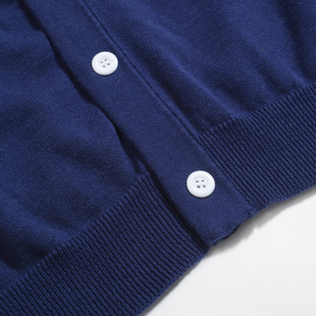 Men's Navy Knit Polo Shirt – Rainbow Trim 60s Mod Button-Up