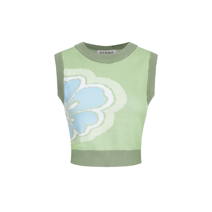 Women’s Green Floral Knit Set with Blue and White Flower Print