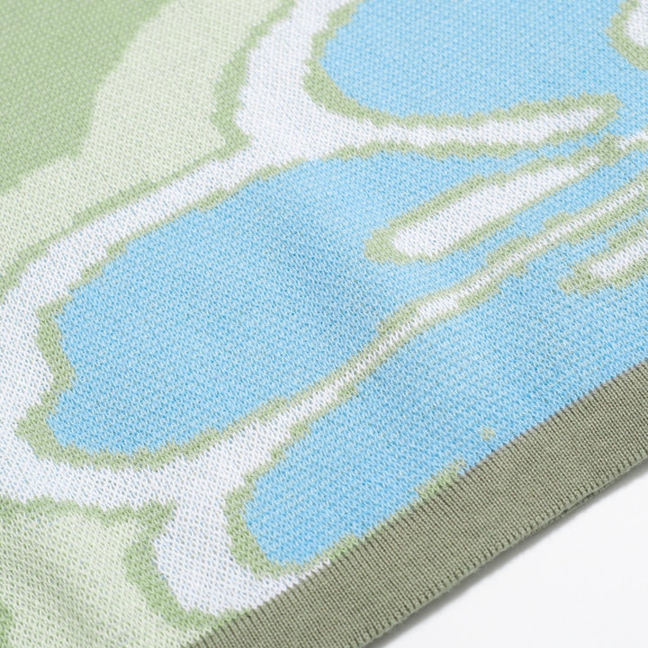 Women’s Green Floral Knit Set with Blue and White Flower Print