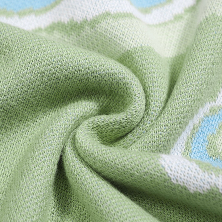Women’s Green Floral Knit Set with Blue and White Flower Print
