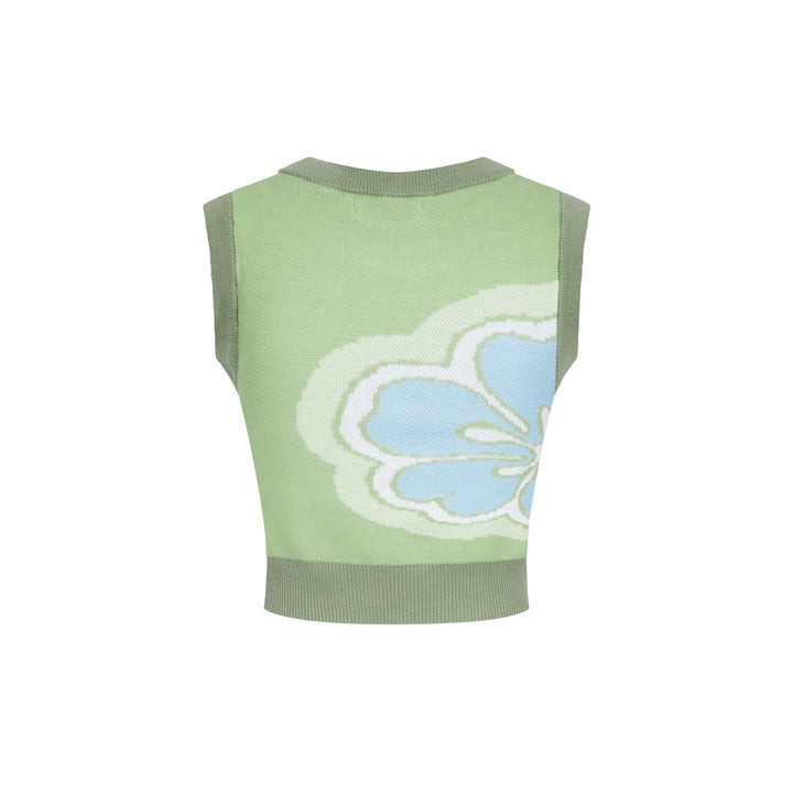 Women’s Green Floral Knit Set with Blue and White Flower Print