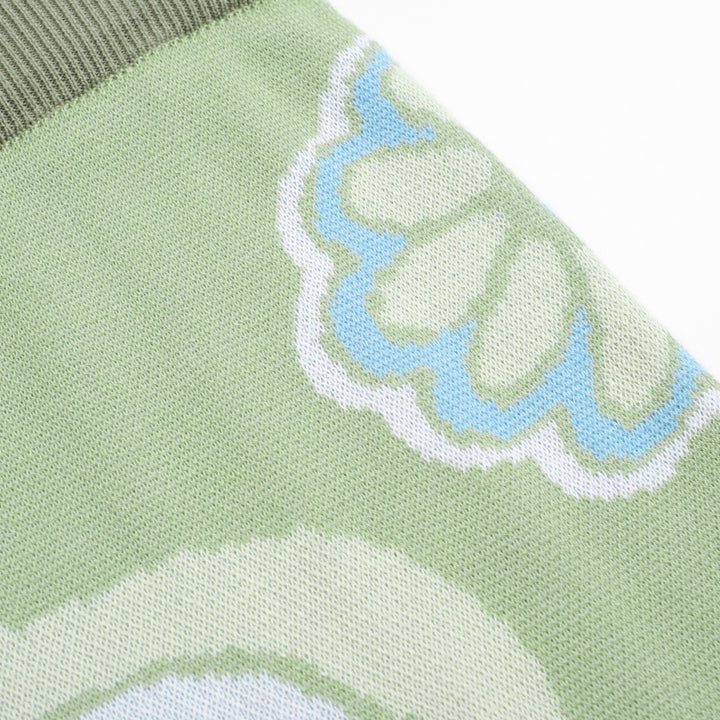 Women’s Green Floral Knit Set with Blue and White Flower Print