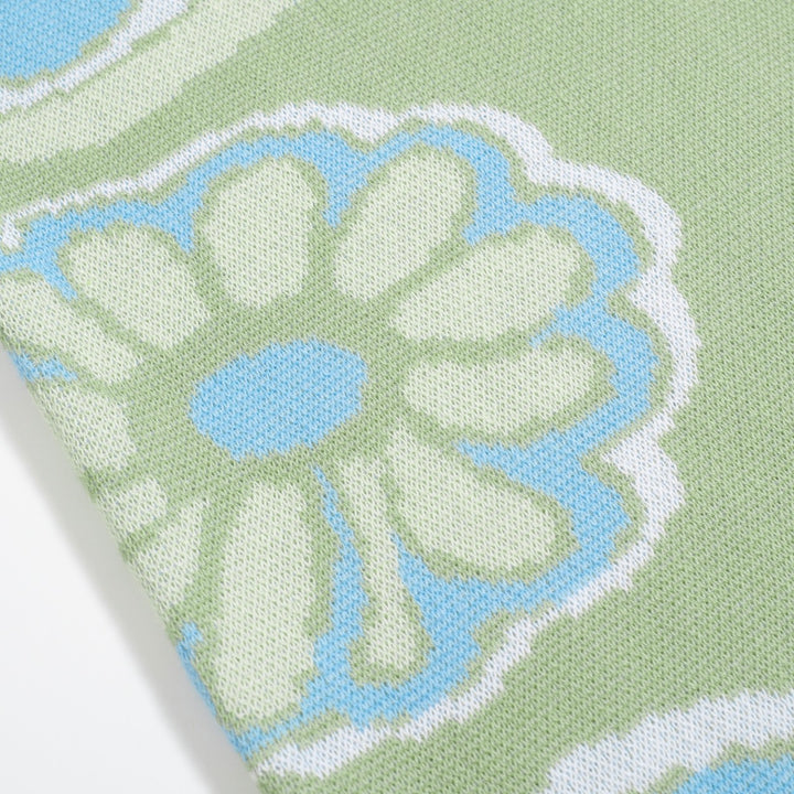 Women’s Green Floral Knit Set with Blue and White Flower Print