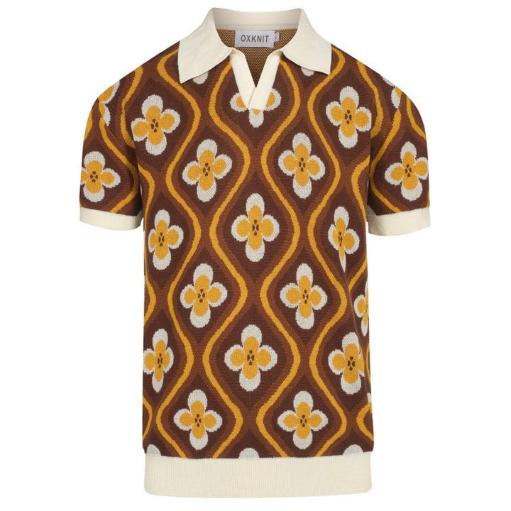 Men's jacquard 60s jacquard knit V-neck polo