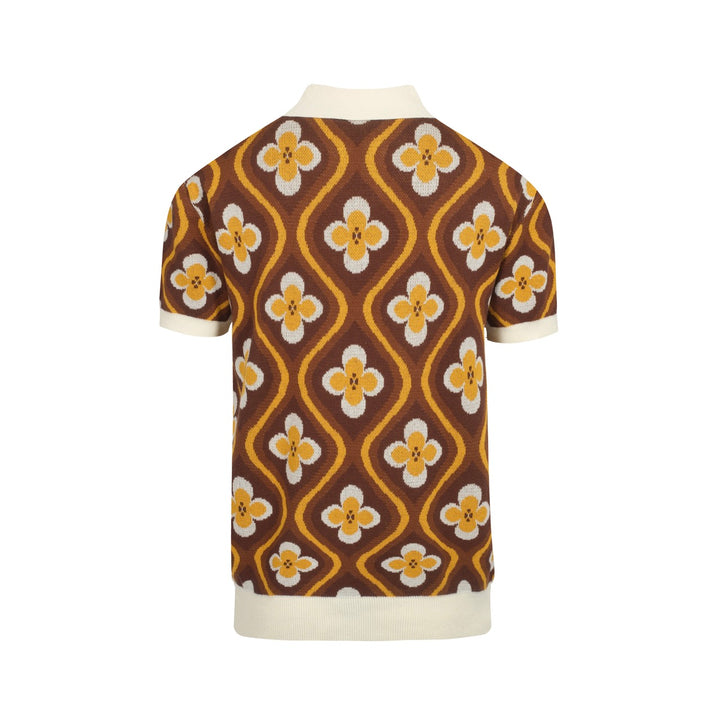 Men's jacquard 60s jacquard knit V-neck polo