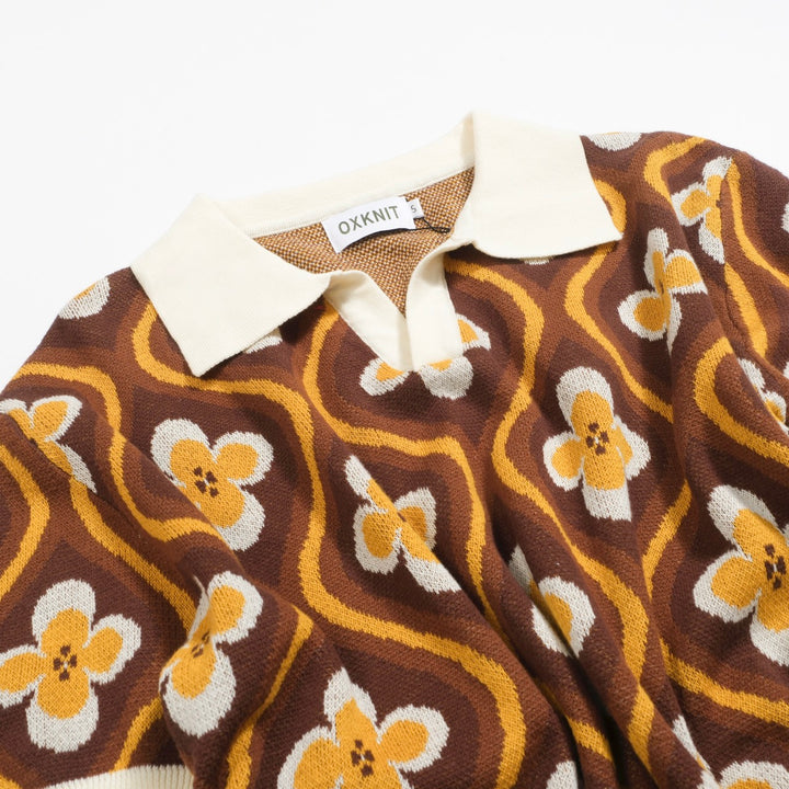 Men's jacquard 60s jacquard knit V-neck polo