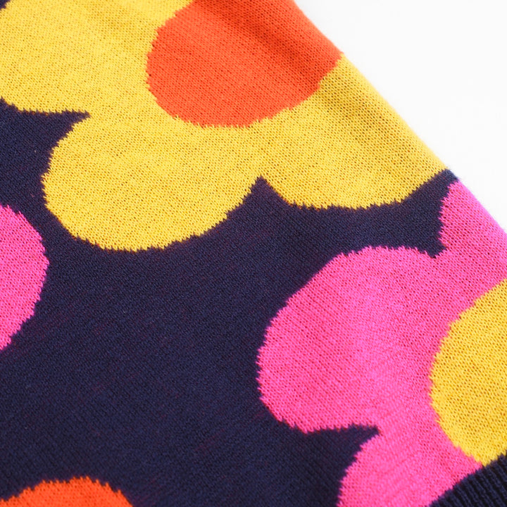Women’s Retro Floral Knit Set with Vibrant Orange, Pink, and Yellow Flowers