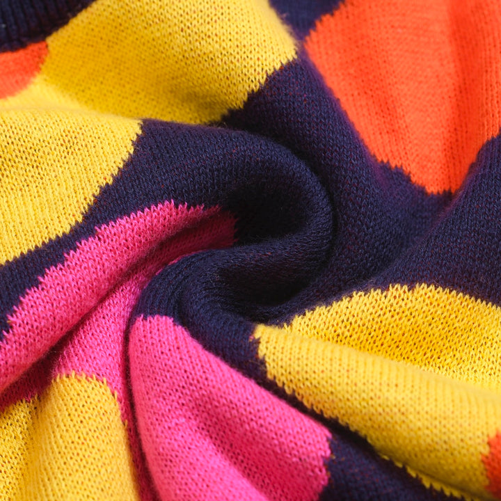 Women’s Retro Floral Knit Set with Vibrant Orange, Pink, and Yellow Flowers