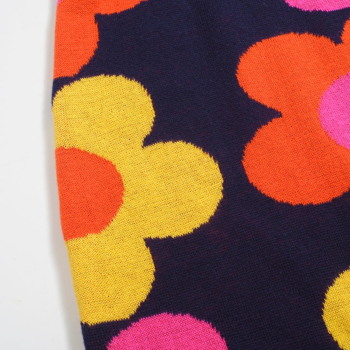 Women’s Retro Floral Knit Set with Vibrant Orange, Pink, and Yellow Flowers
